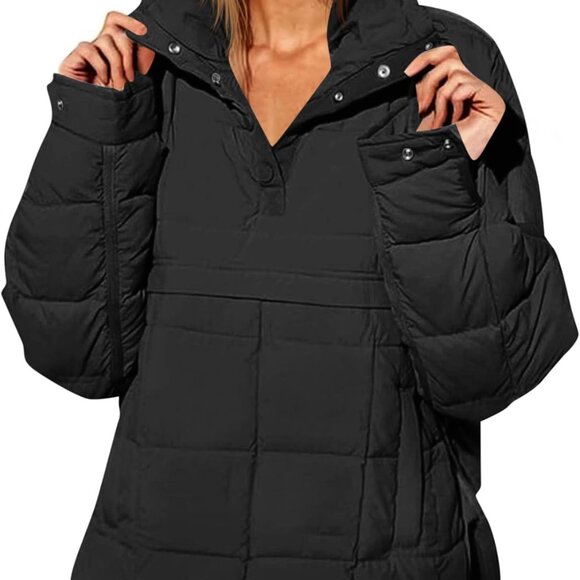 Womens Oversized Puffer Jacket Quilted Dolman Hoodies Pullover Long Sleeve Light - Picture 1 of 4